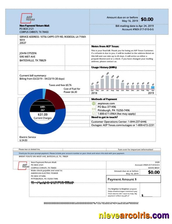USA AEP Texas electricity utility bill